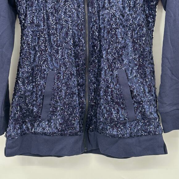 Isaac Mizrahi Live! Blue Sequined Hoodie Full Zip Jacket Womens 2XS XXS NWOT - Picture 12 of 16